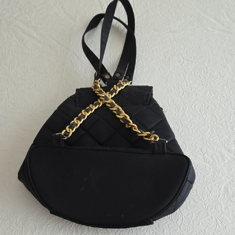 Black Quilted Drawstring Backpack with White Logo - image 2